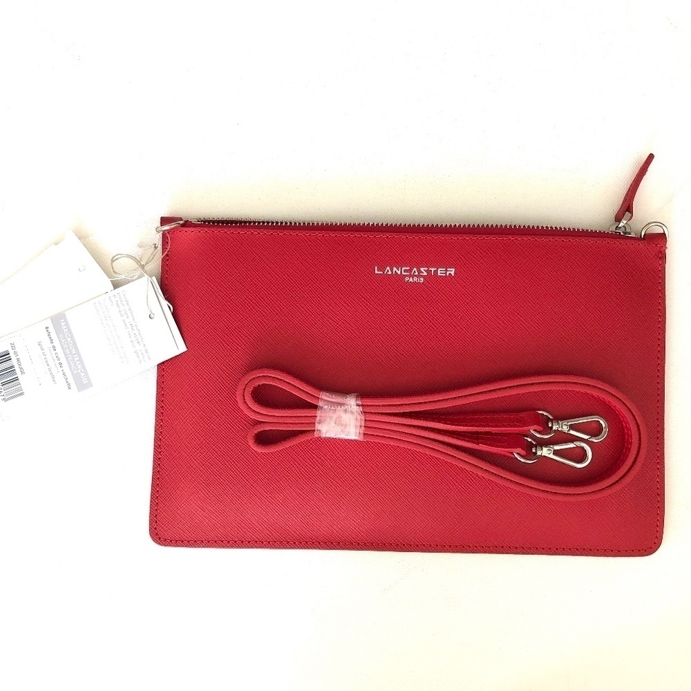 Lancaster Red Leather Zipper Clutch Wristlet
